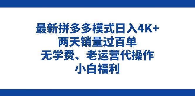 拼多多最新模式日入4K+两天销量过百单，无学费、老运营代操作、小白福利-项目网