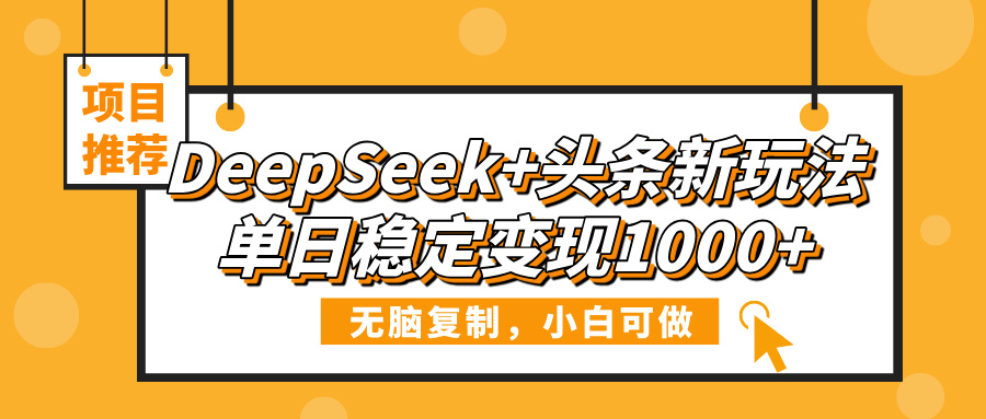 DeepSeek+头条新玩法，无脑复制，小白可做，单日稳定变现1000+-项目网