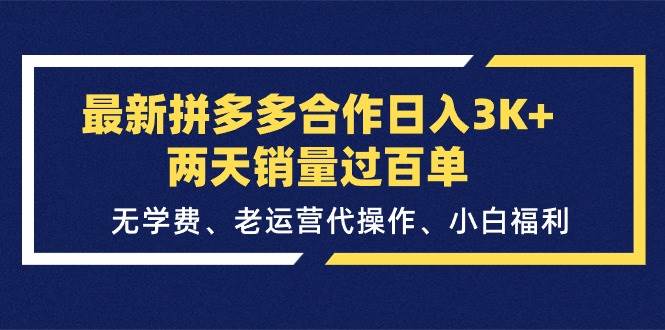 最新拼多多合作日入3K+两天销量过百单，无学费、老运营代操作、小白福利-项目网