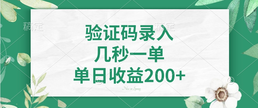 验证码录入，看图识字，几秒一单，单日收益200+-项目网