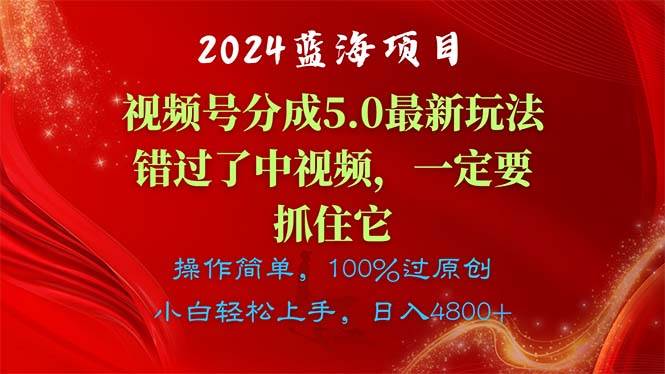 2024蓝海项目，视频号分成计划5.0最新玩法，错过了中视频，一定要抓住…-项目网