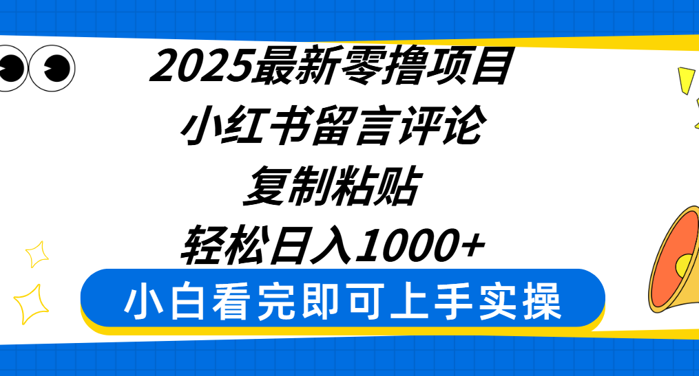 2025最新零撸项目，小红书留言评论，复制粘贴即可赚钱，轻松日入1000+-项目网