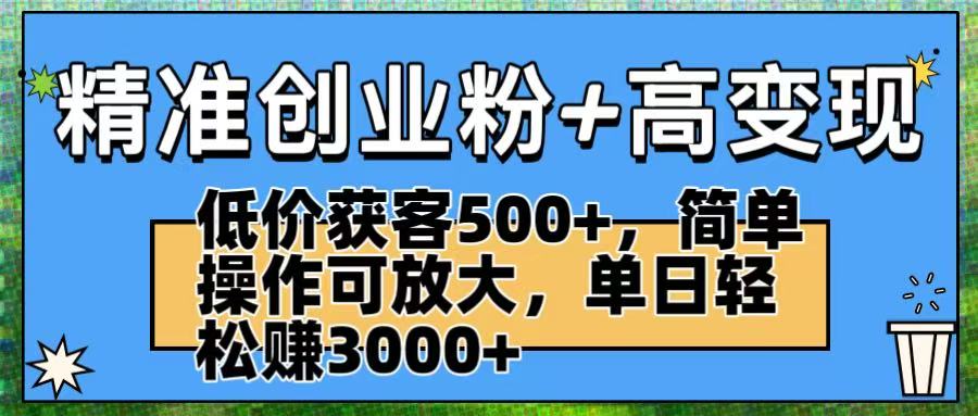 精准创业粉+高变现:低价获客500+,简单操作可放大,单日轻松赚3000+-项目网