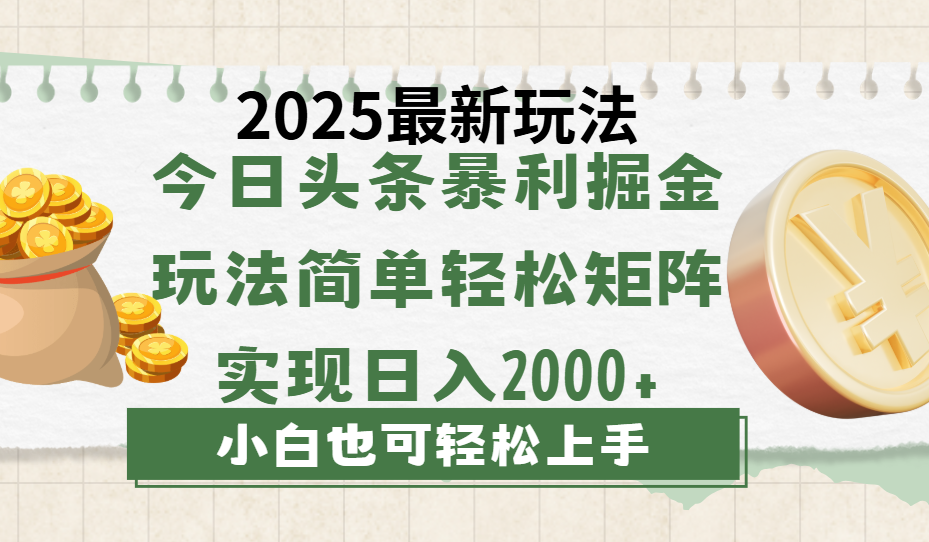 今日头条2025最新玩法，思路简单，复制粘贴，轻松实现矩阵日入2000+-项目网