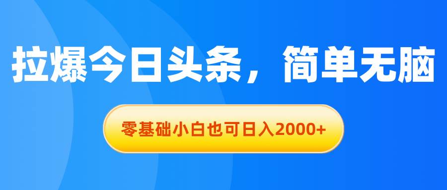 拉爆今日头条，简单无脑，零基础小白也可日入2000+-项目网
