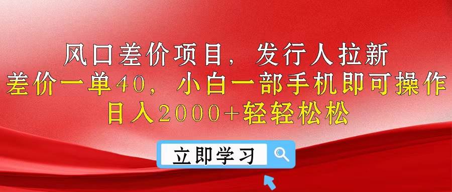 风口差价项目，发行人拉新，差价一单40，小白一部手机即可操作，日入20…-项目网