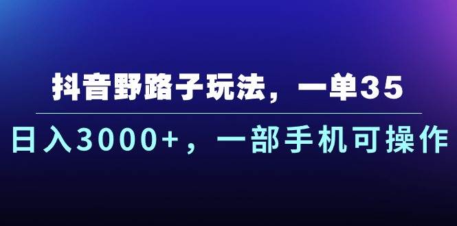 抖音野路子玩法，一单35.日入3000+，一部手机可操作-项目网
