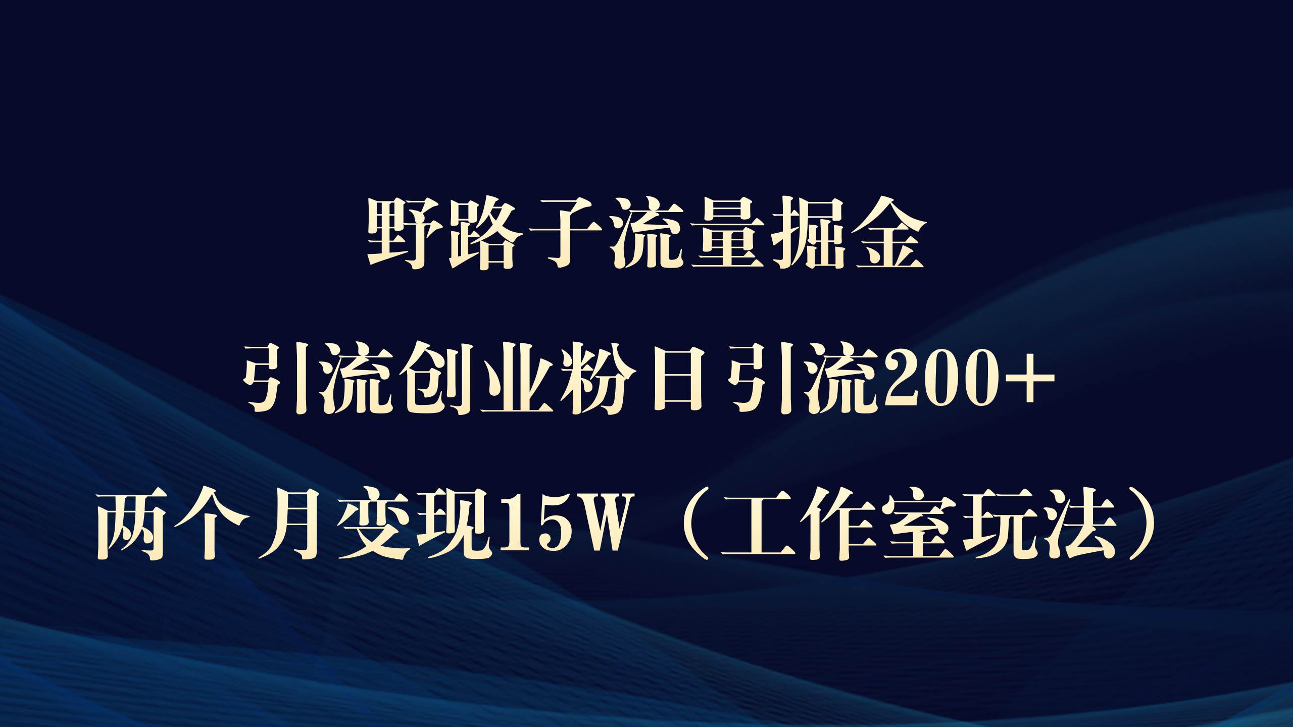 野路子流量掘金，引流创业粉日引流200+，两个月变现15W（工作室玩法））-项目网