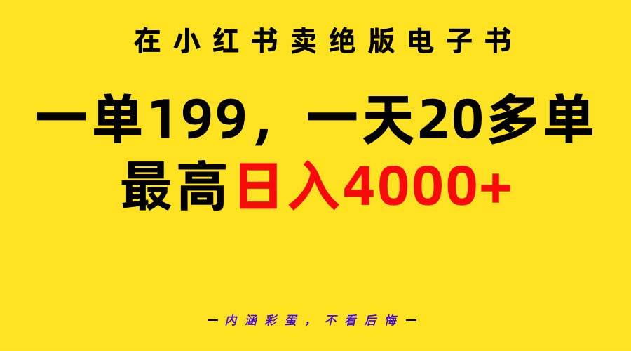 在小红书卖绝版电子书，一单199 一天最多搞20多单，最高日入4000+教程+资料-项目网