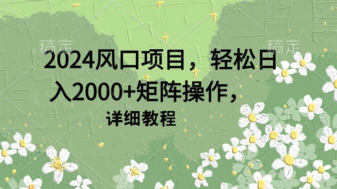 2024风口项目，轻松日入2000+矩阵操作，详细教程-项目网