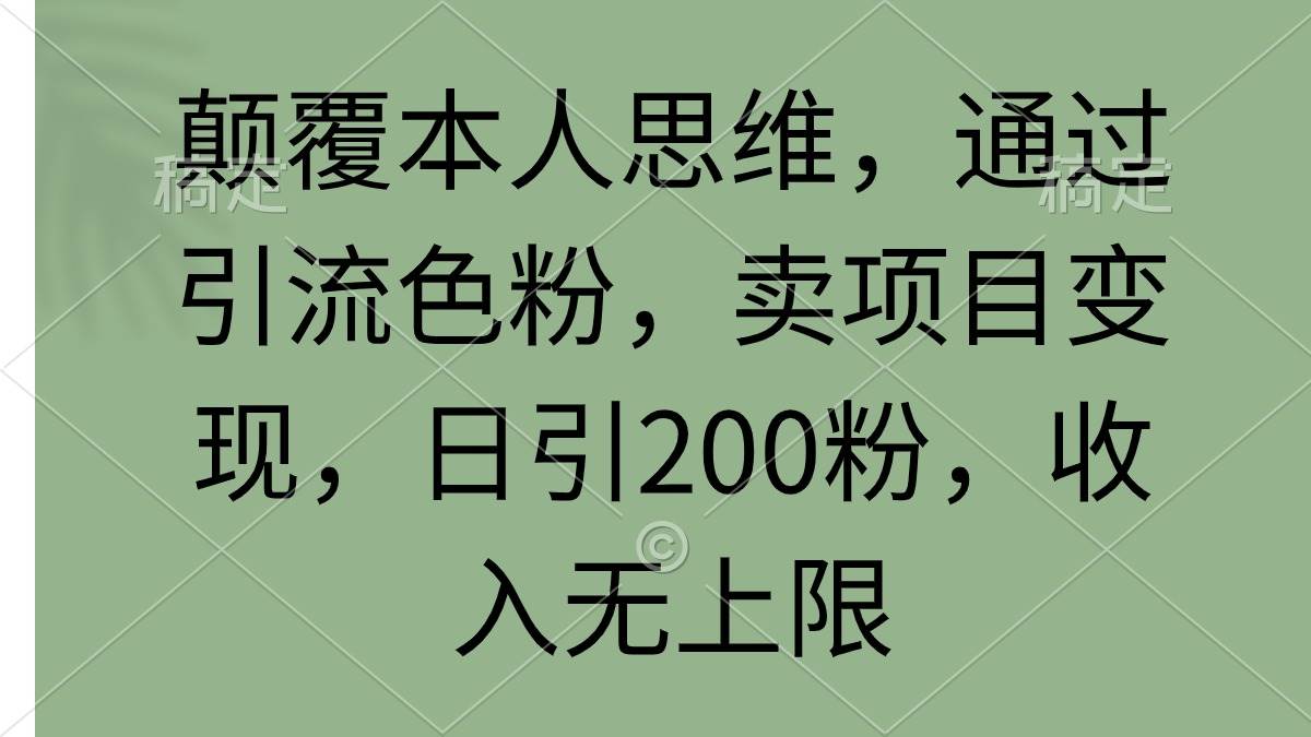颠覆本人思维，通过引流色粉，卖项目变现，日引200粉，收入无上限-项目网