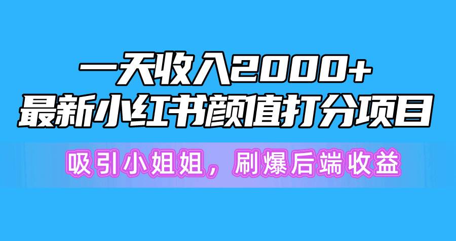 一天收入2000+，最新小红书颜值打分项目，吸引小姐姐，刷爆后端收益-项目网