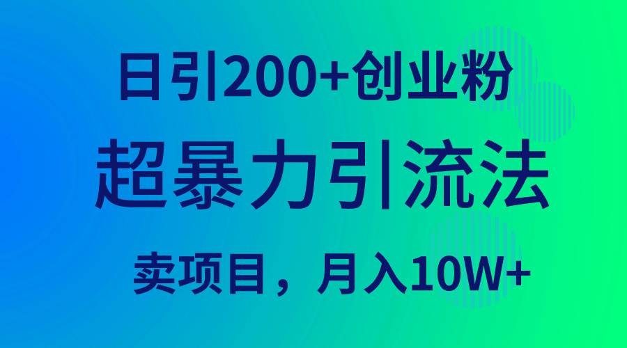 超暴力引流法，日引200+创业粉，卖项目月入10W+-项目网