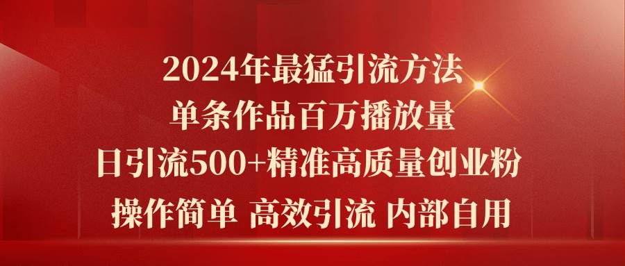 2024年最猛暴力引流方法，单条作品百万播放 单日引流500+高质量精准创业粉-项目网