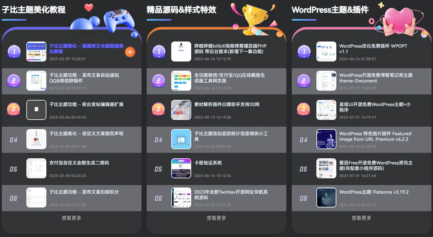 子比主题美化 – 新文章列表排行榜-项目网