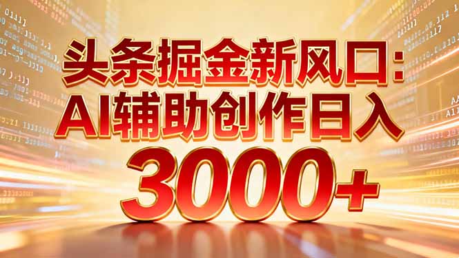 头条掘金新风口：AI辅助创作日入3000+，矩阵玩法当天启动隔天见效-项目网