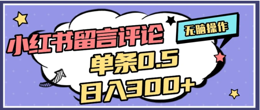 2026最新小红书评论单条0.5元，日入300＋，无上限，详细操作流程-项目网