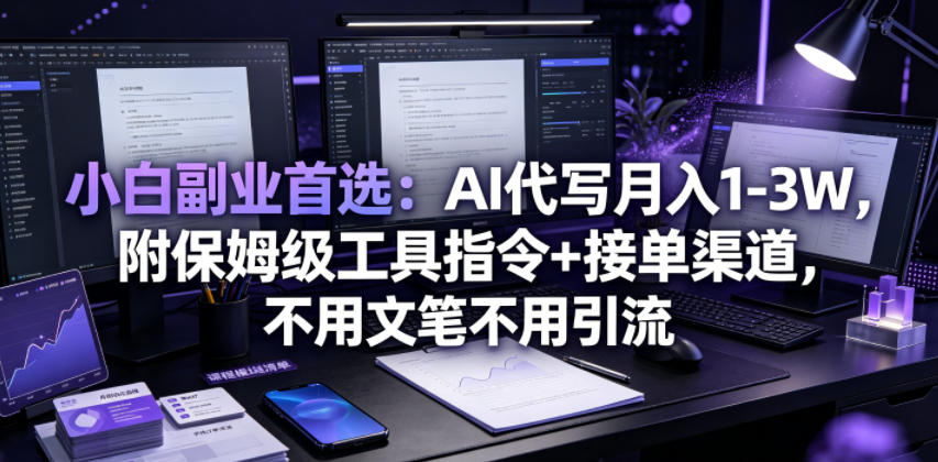 小白副业首选：AI代写月入1-3W，附保姆级工具指令+接单渠道，不用文笔不用引流【揭秘】-项目网