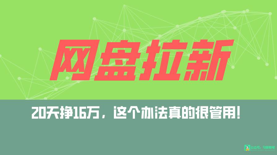 网盘拉新+私域全自动玩法，0粉起号，小白可做，当天见收益，已测单日破5000-项目网