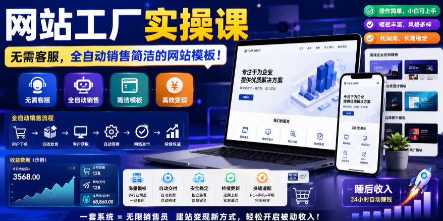 网站工厂实操课，无需客服，网站模板自动赚钱！【原创双语字幕】-项目网