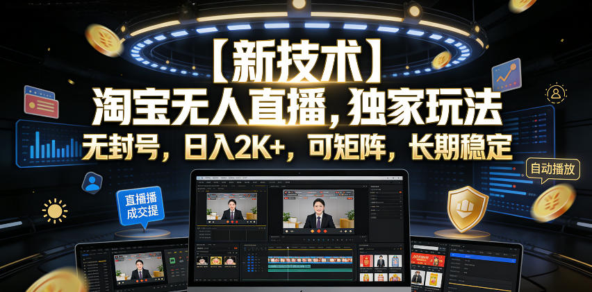 【新技术】淘宝无人直播,独家玩法,无封号,日入2K+,可矩阵,长期稳定【揭秘】-项目网