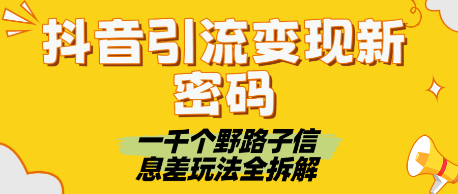 抖音引流变现新密码！一千个野路子信息差玩法全拆解-项目网