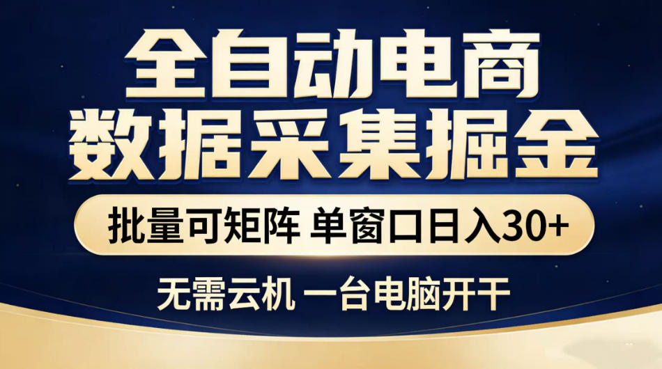 全自动电商数据采集掘金,批量可矩阵单窗口日入30+,无需云机一台电脑开干【揭秘】-项目网