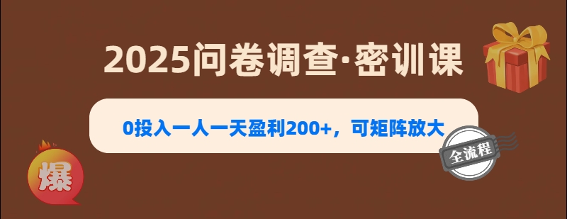 2025《问卷调查》0投入一人一天盈利200+，可矩阵放大-项目网