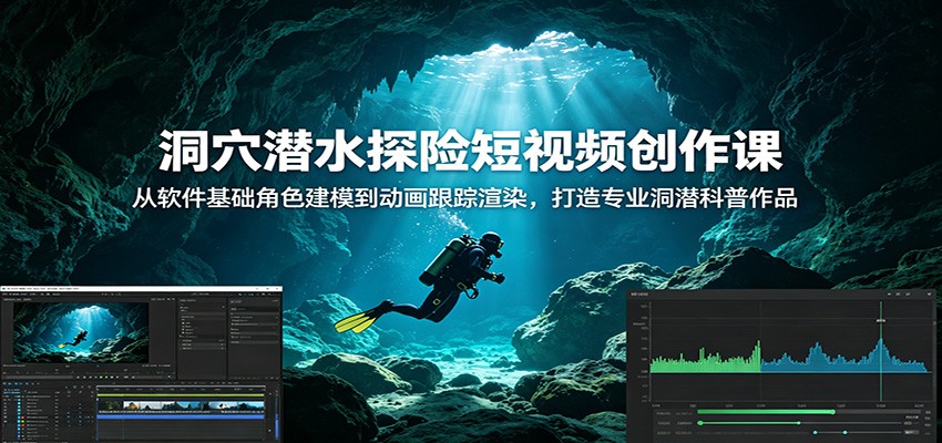 洞穴潜水探险短视频创作课：从软件基础角色建模到动画跟踪渲染，打造专业洞潜科普作品-项目网