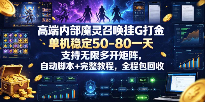 高端内部魔灵召唤挂G打金，单机稳定50-80一天，支持无限多开矩阵，自动脚本+完整教程，全程包回收【揭秘】-项目网