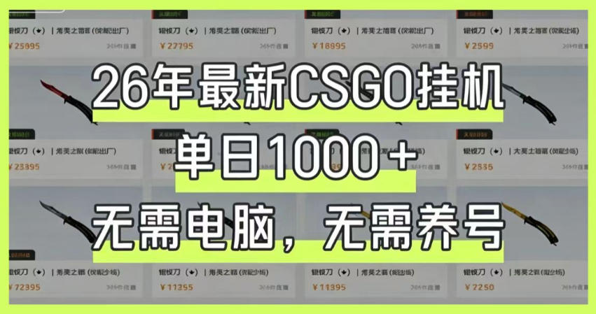 26年最新CSGO挂G系统，单日1000+，无需电脑，无需养号，0基础可上手【揭秘】-项目网
