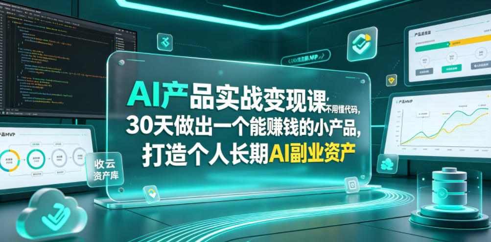 AI产品实战变现课，不用懂代码，30天做出一个能賺钱的小产品，打造个人长期AI副业资产-项目网