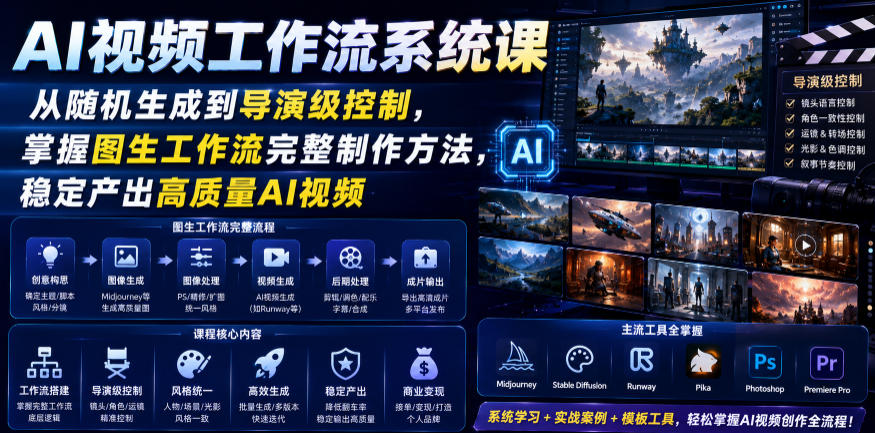 AI视频工作流系统课，从随机生成到导演级控制，掌握图生工作流完整制作方法，稳定产出高质量AI视频-项目网