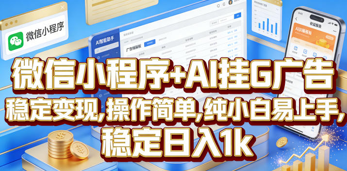 微信小程序+AI挂G广告,稳定变现,操作简单,纯小白易上手,稳定日入1k【揭秘】-项目网