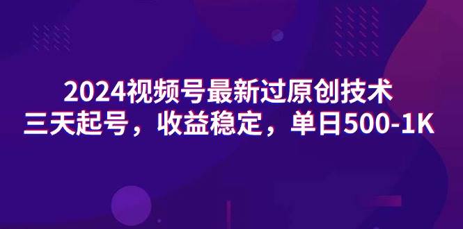 2024视频号最新过原创技术，三天起号，收益稳定，单日500-1K-项目网