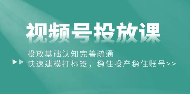 视频号投放课：投放基础认知完善疏通，快速建模打标签，稳住投产稳住账号-项目网