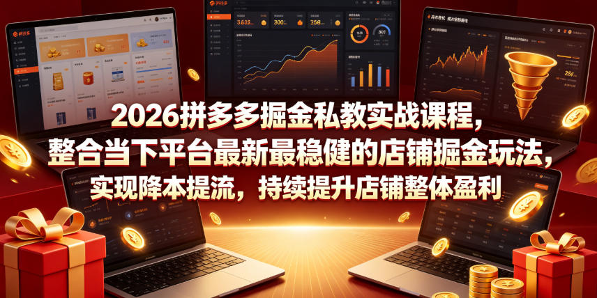 2026拼多多掘金私教实战课程，整合当下平台最新最稳健的店铺掘金玩法，实现降本提流，持续提升店铺整体盈利-项目网